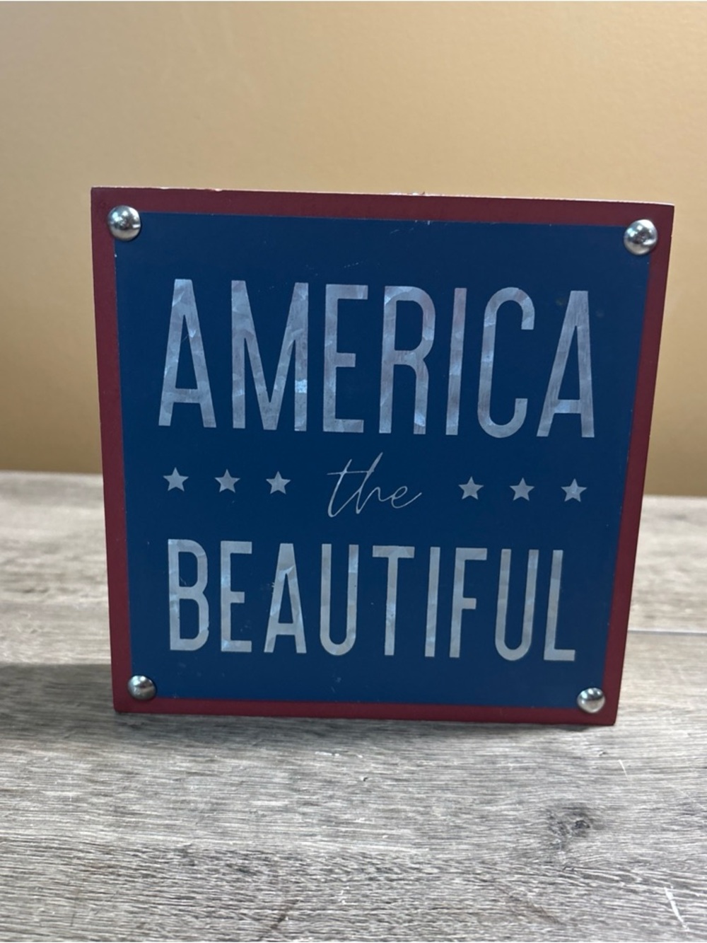 Patriotic Red White Blue Summer Door Plaque Memorial Decor (LAND OF THE BRAVE)